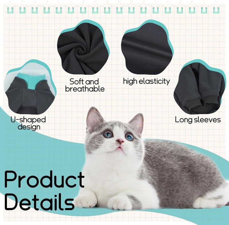 T'CHAQUE Sticky Hair Cat Onesie - Soft Long Sleeve Cat Pajamas, Anti-Shedding,Surgery Recovery Suit, Wound Protection & Preventing Licking, Kitten Sweaters for Male Female, Blue-M - Image 5